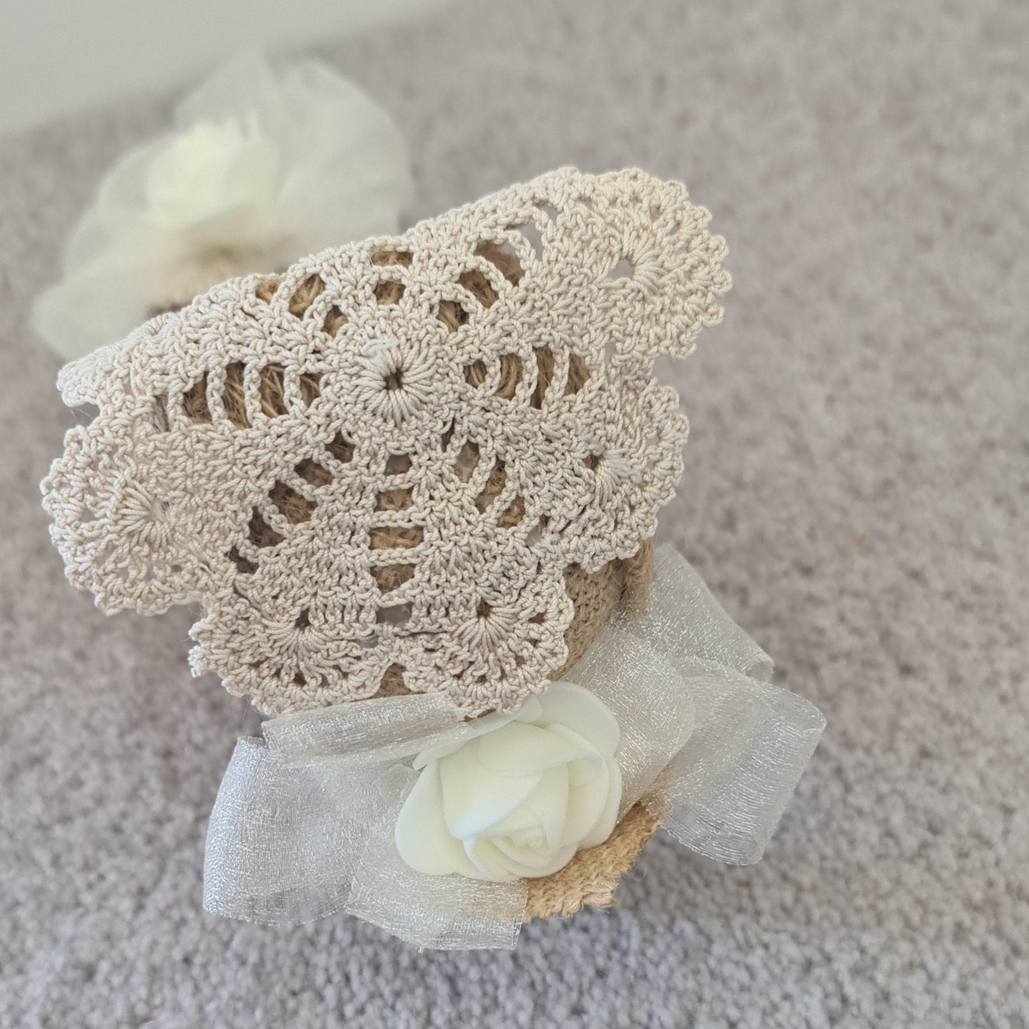 High Heel Shoe Ring Holder Burlap finish