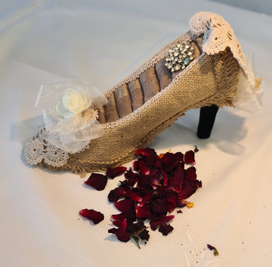 High Heel Shoe Ring Holder Burlap finish